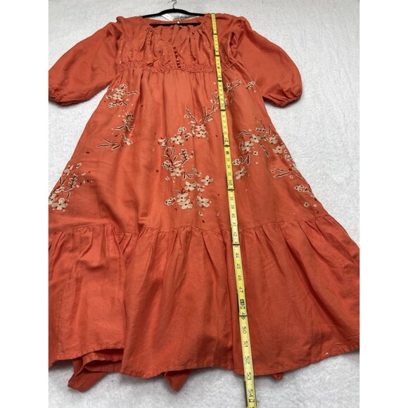 Anthropologie Coral Red Embroidered Maxi Dress - Picture 6 of 16